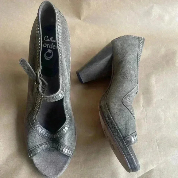 Calleen Cordero Studded Peep Toe Block Heels Leather 9.5 EUC. - Picture 1 of 9